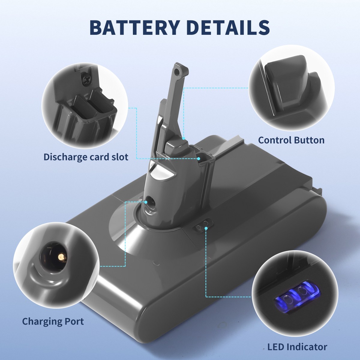 For Dyson Rechargeable Battery Pack Replacement V8/SV10 Series 3000mAh 21.6V