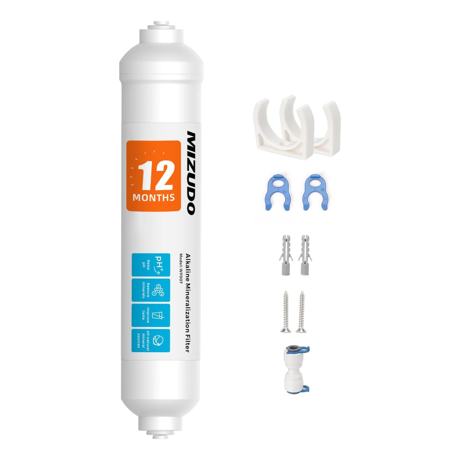 12 Months Remineralization Filter, 1/4″ Quick Connect Alkaline Filter for RO …