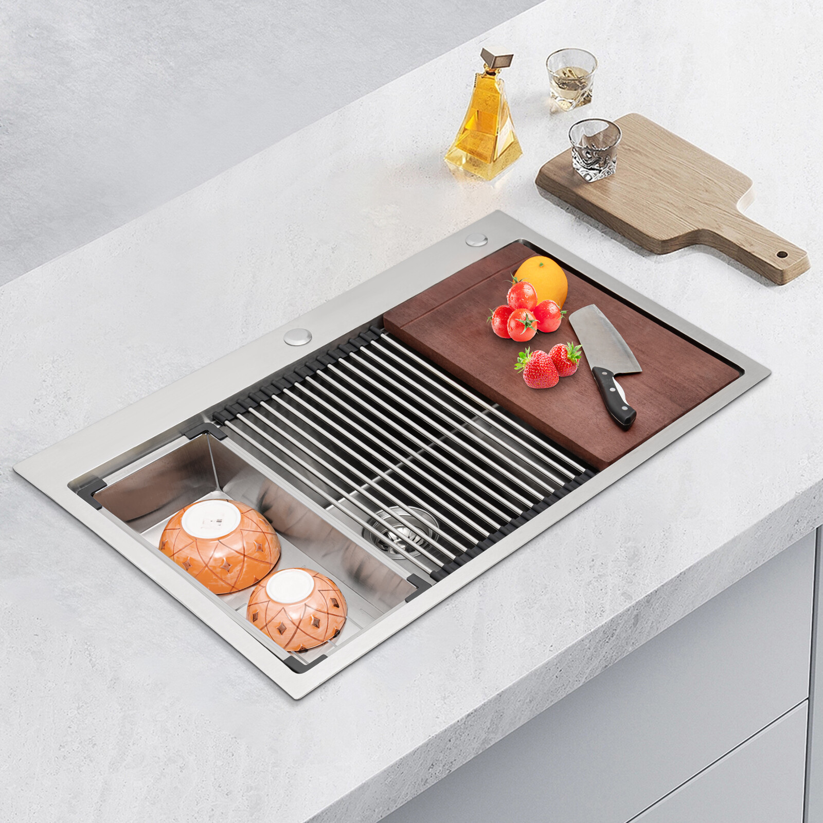 New 33″x22″ Single Bowl Undermount Workstation Kitchen Stainless Steel Sink SALE