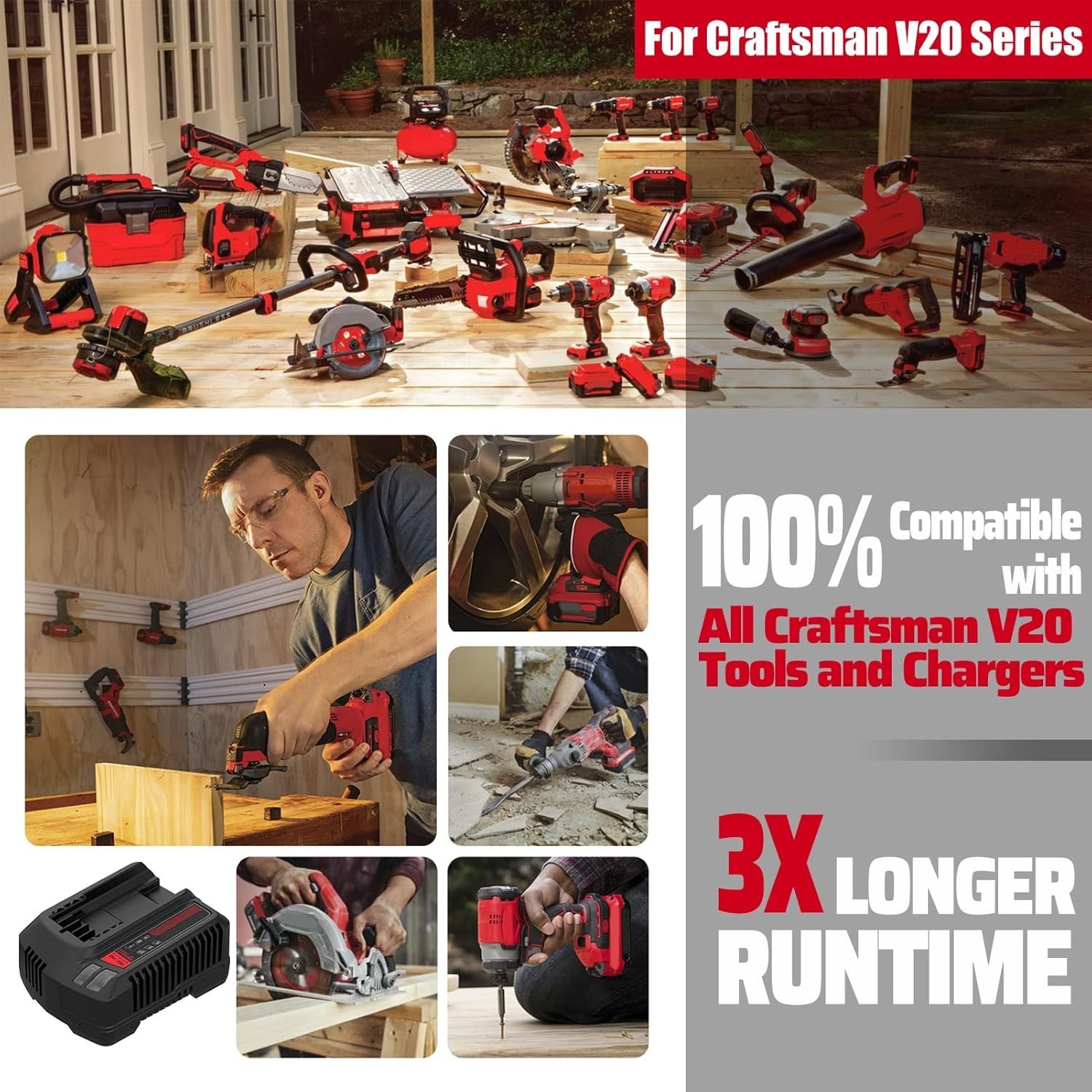 2PACK 20V 8.0AH For Craftsman 20 Volt MAX Li-ion Battery CMCB204 CMCB202 CMCB201