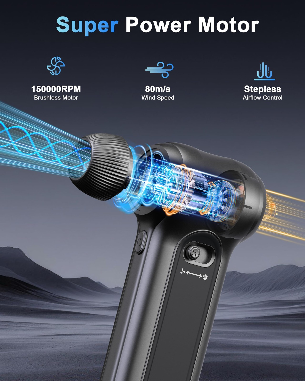 Compressed Air Duster-150000RPM Brushless Motor, Stepless Speed, Black