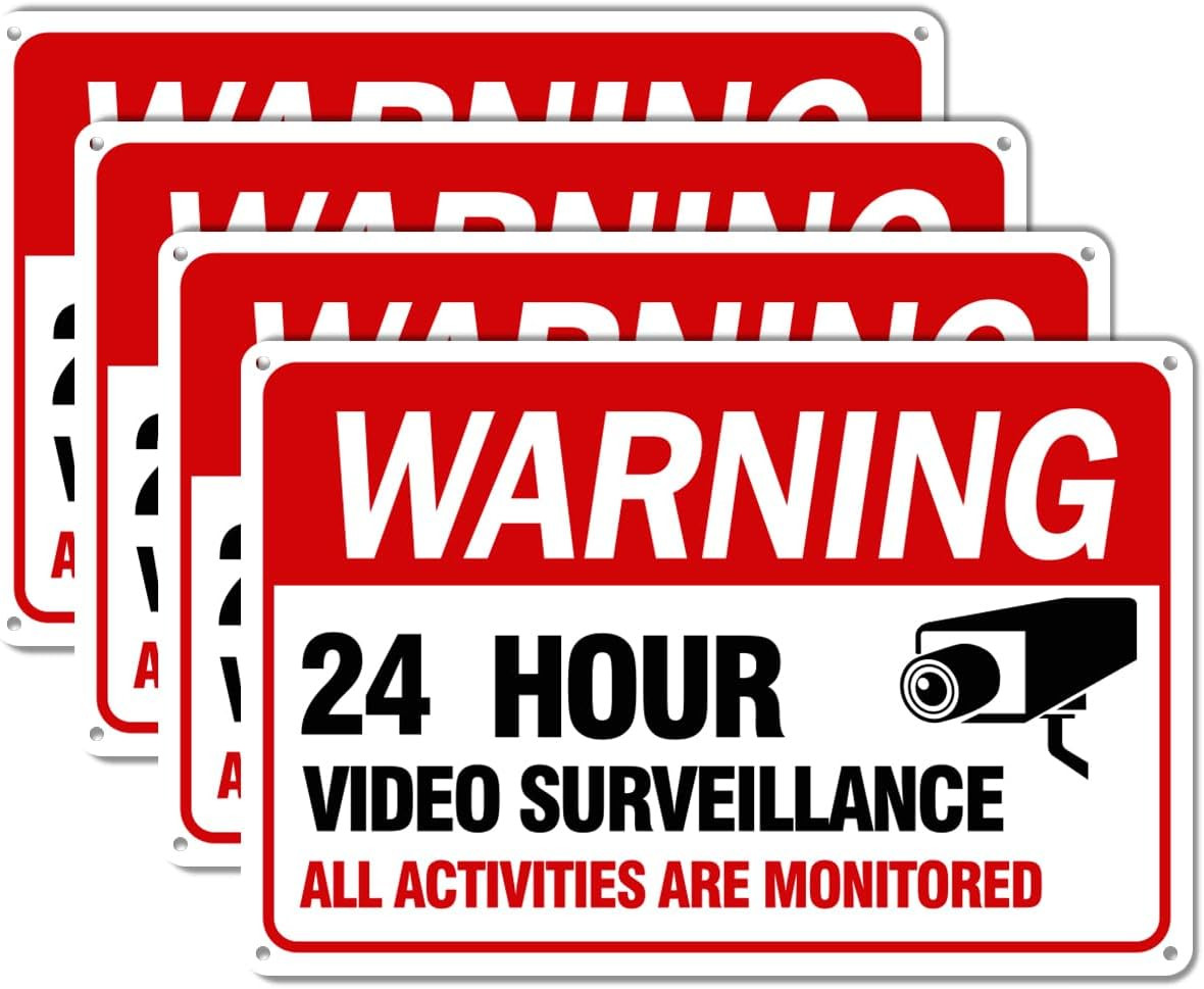 Video Surveillance Sign, 4-Pack 12″X 8″ Security Camera Signs, Reflective and Wa