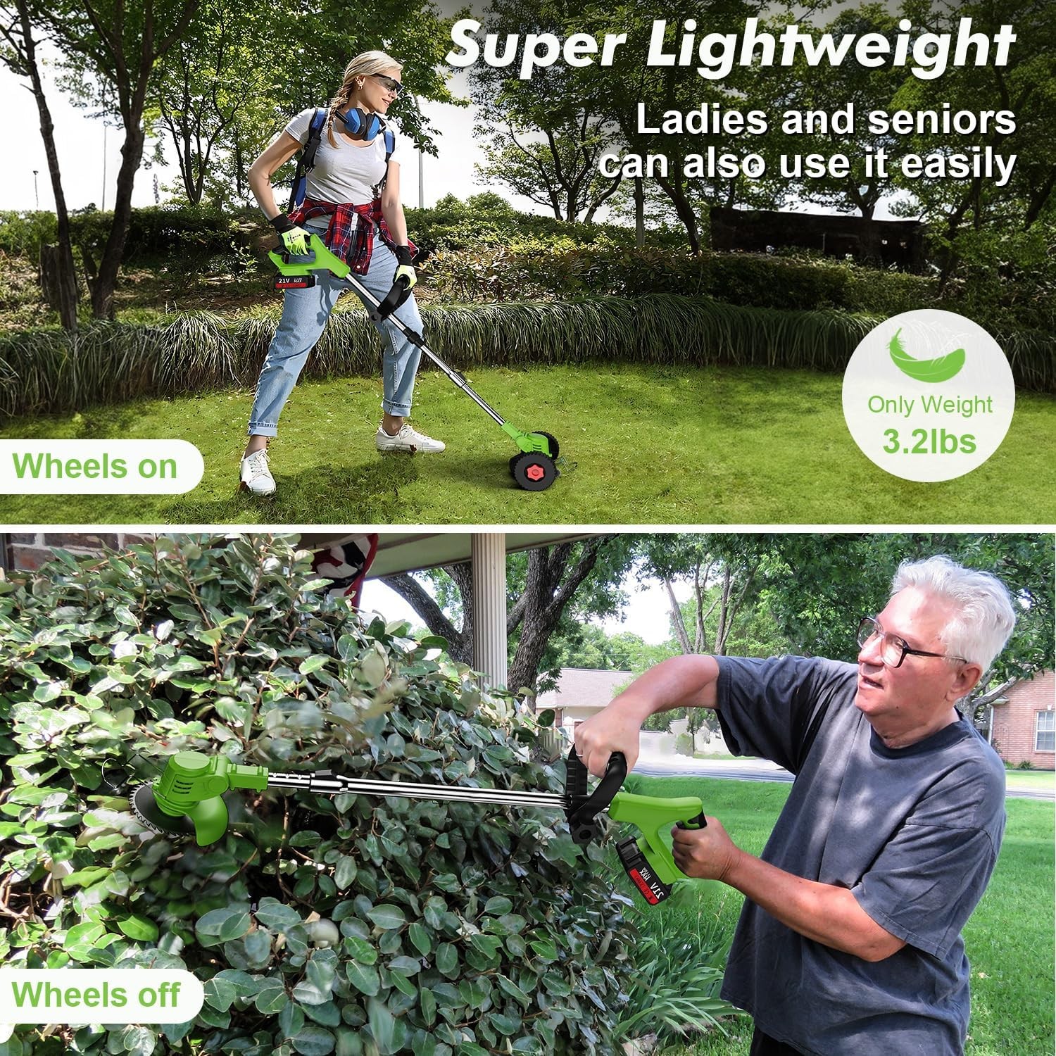 Electric Cordless Grass String Trimmer Lawn Edger Weed Wacker Cutter 2 Batteries