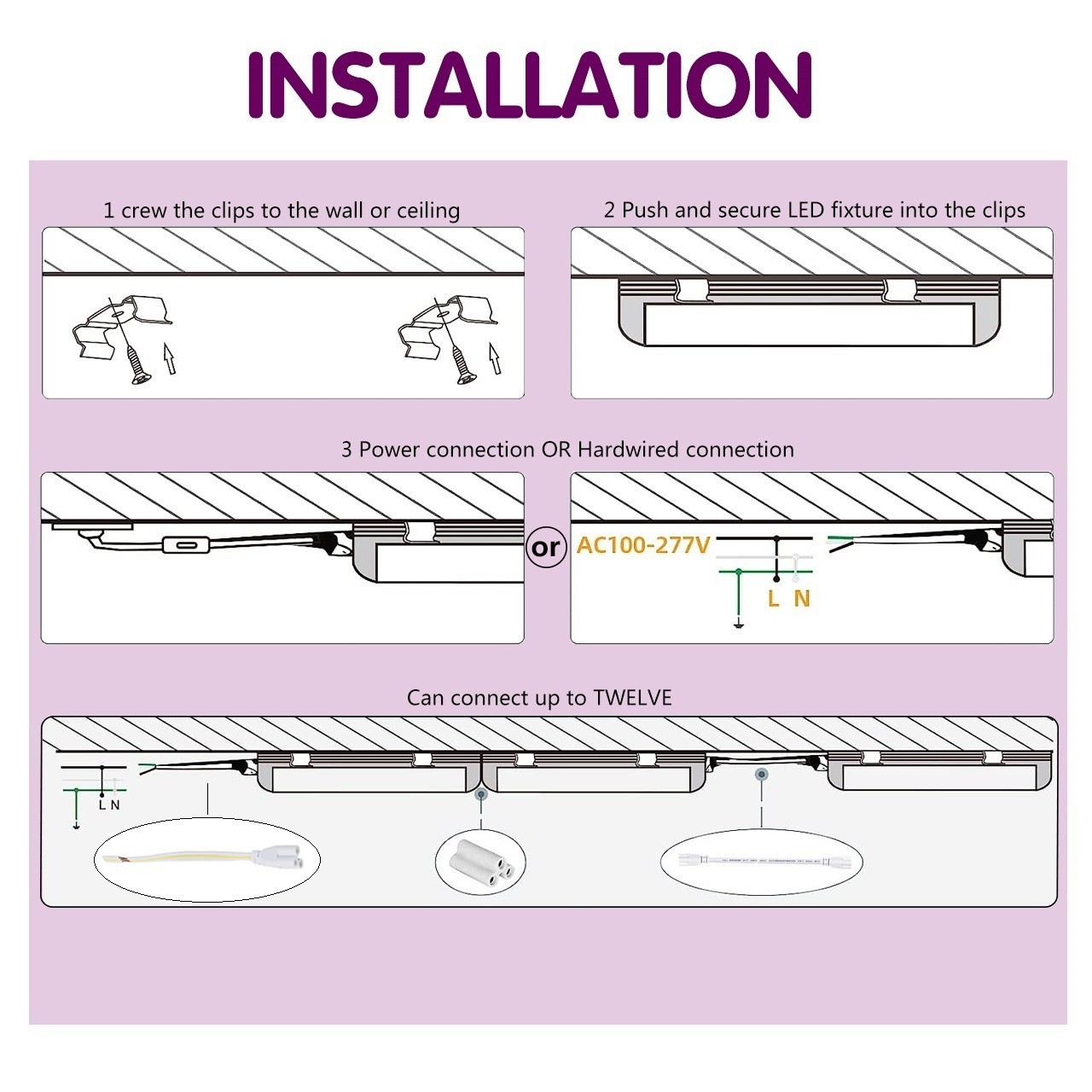 4FT Utility LED Shop Light Linkable T5 Integrated Tube Bulb 20W 6000k with Switc