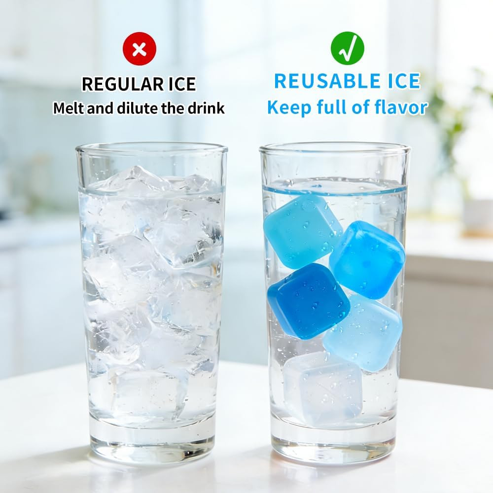 Reusable Ice Cubes, Plastic Ice Cubes for Drinks, 20 Pack Refreezable Square