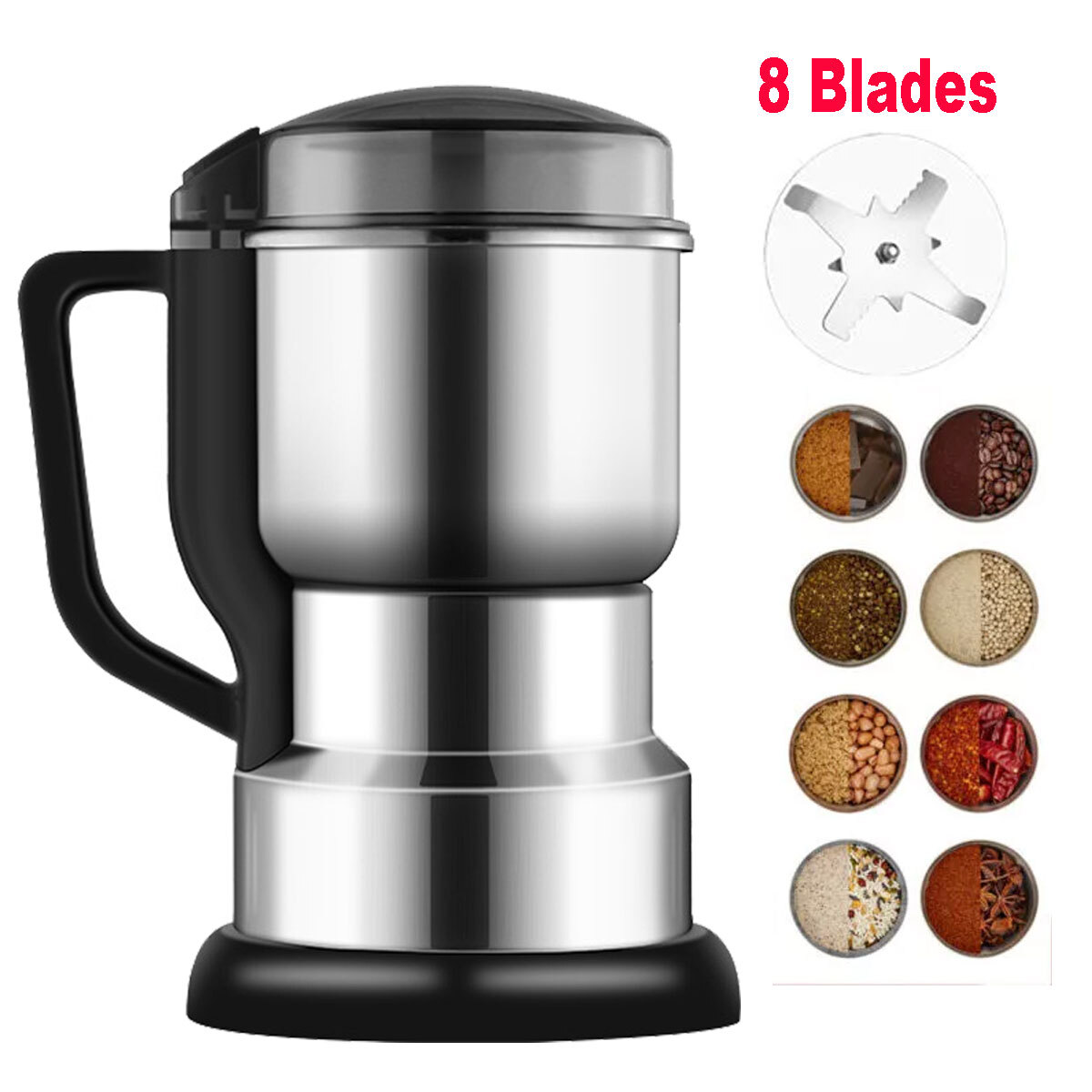 8Blades Electric Coffee Bean Grinder Nut Seed Herb Grind Spice Mill Blender