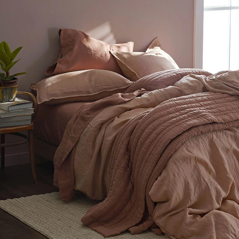 The Company Store Premium Breathable Washed Linen Solid Bed Sheet Set