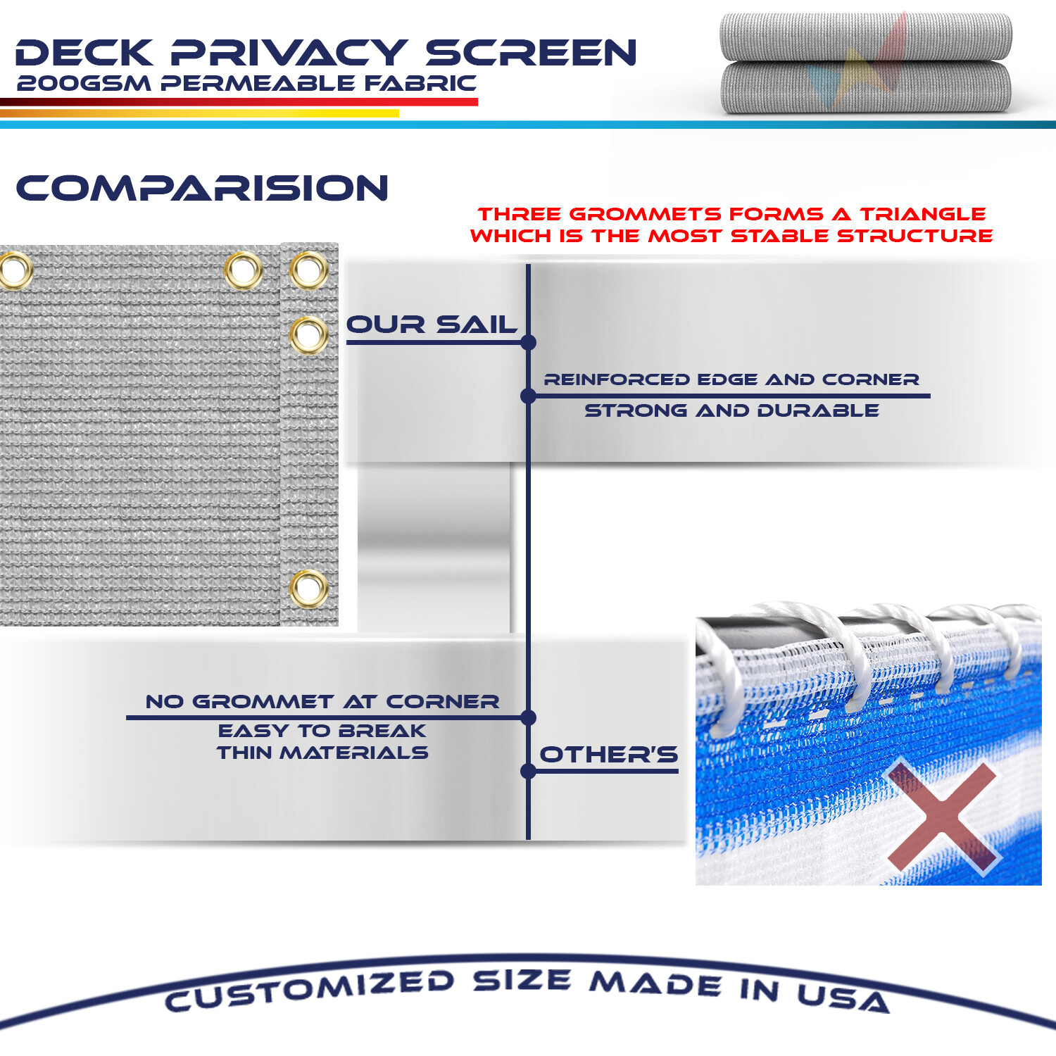 35in Gray Privacy Balcony Screen Fence Screen Patio Deck Fabric Shade Net Cover