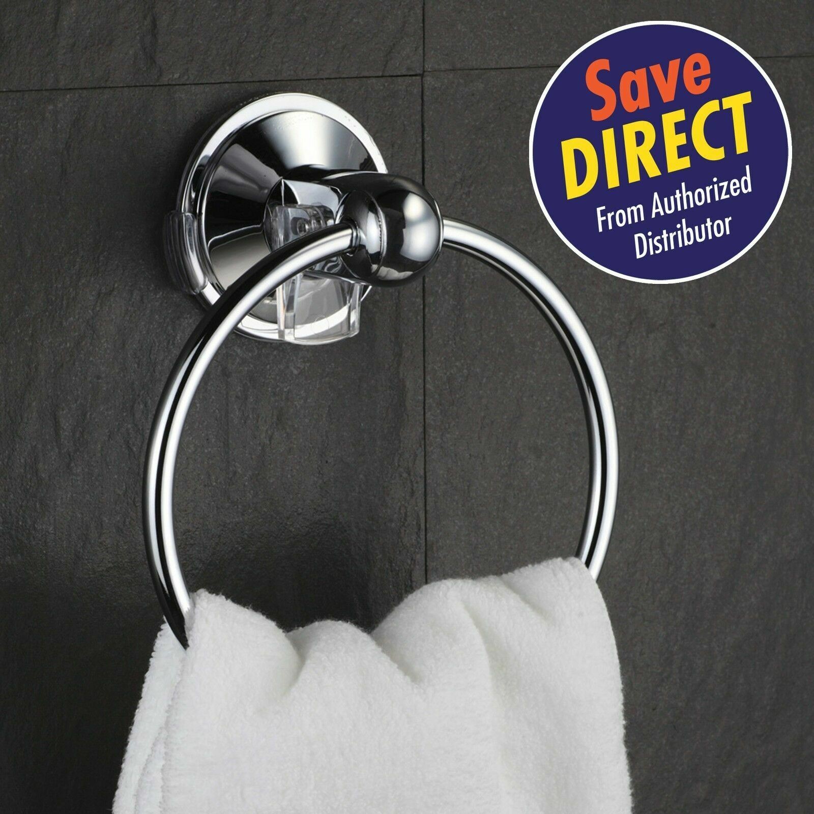 HotelSpa Chrome Shower Bathroom Insta-Mount Wall Towel Ring Rack Holder Hanger