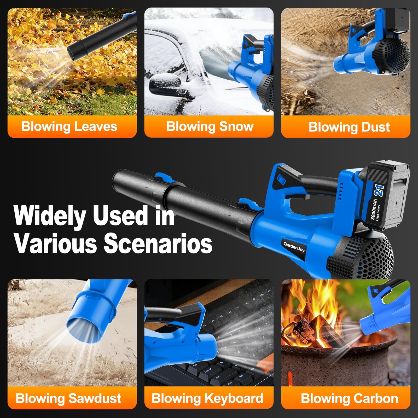 Cordless Leaf Blower 21V 500CFM 150MPH, 2 Batteries, 6 Speed Modes, Lightweight