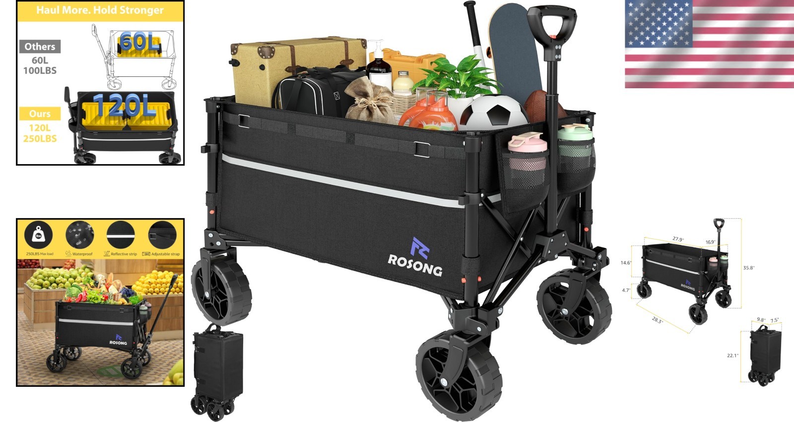 Compact Heavy-Duty Foldable Wagon with Ergonomic Handle – Perfect for Outdoors
