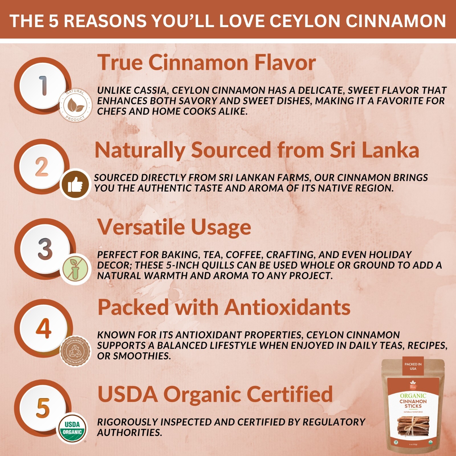 Organic Ceylon Cinnamon Sticks –16 OZ, 3.5″ True Cinnamon Quills, USDA Organic