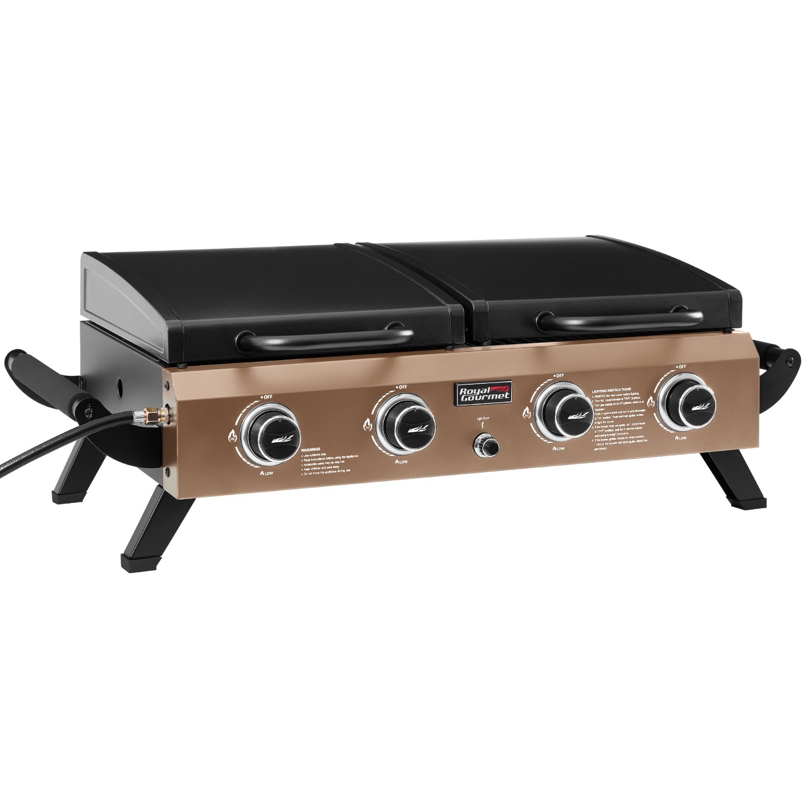 Royal Gourmet 4-Burner Portable Tabletop Grill & Griddle Combo with Hood