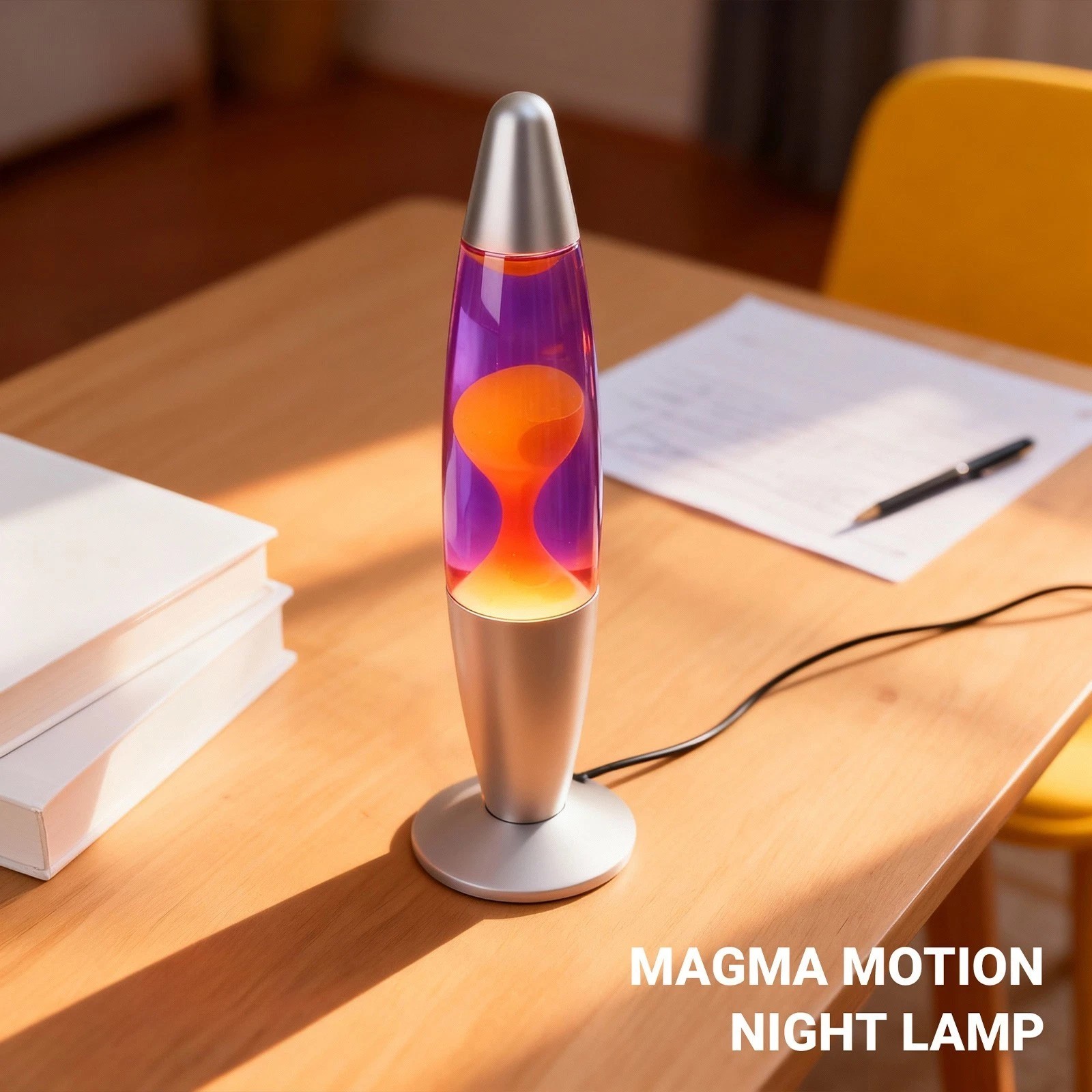 16-Inch Silver Base Lava Lamp with Yellow Wax in Purple Liquid