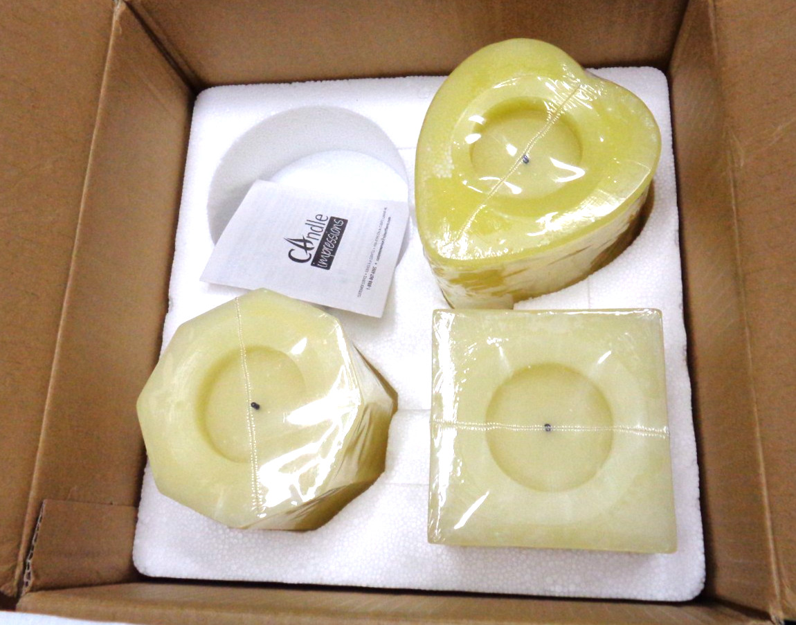 CANDLE IMPRESSIONS Set/3 Battery Operated Vanilla Candles HEART SQUARE OCTAGON