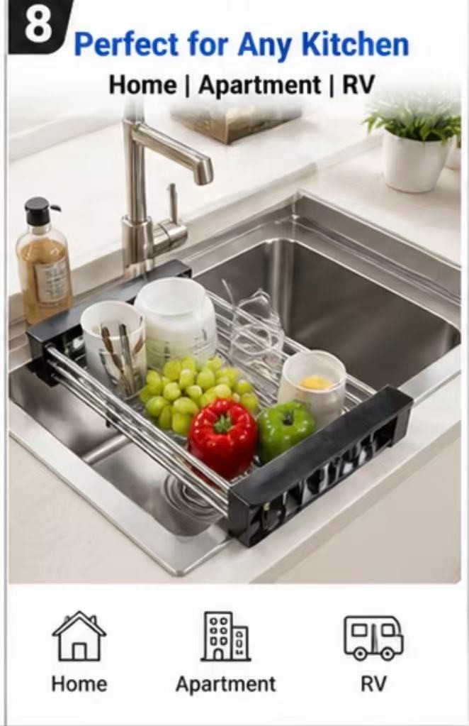 Adjustable Stainless Steel Sink Dish Drying Rack Expandable 8-18.5” Kitchen Orga