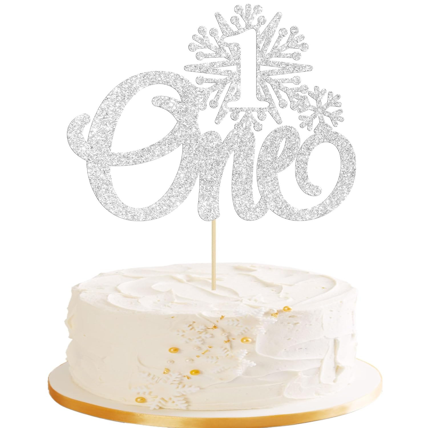 1Pc One Snowflake Cake Topper Glitter Winter Frozen Theme First Birthday Snowfla