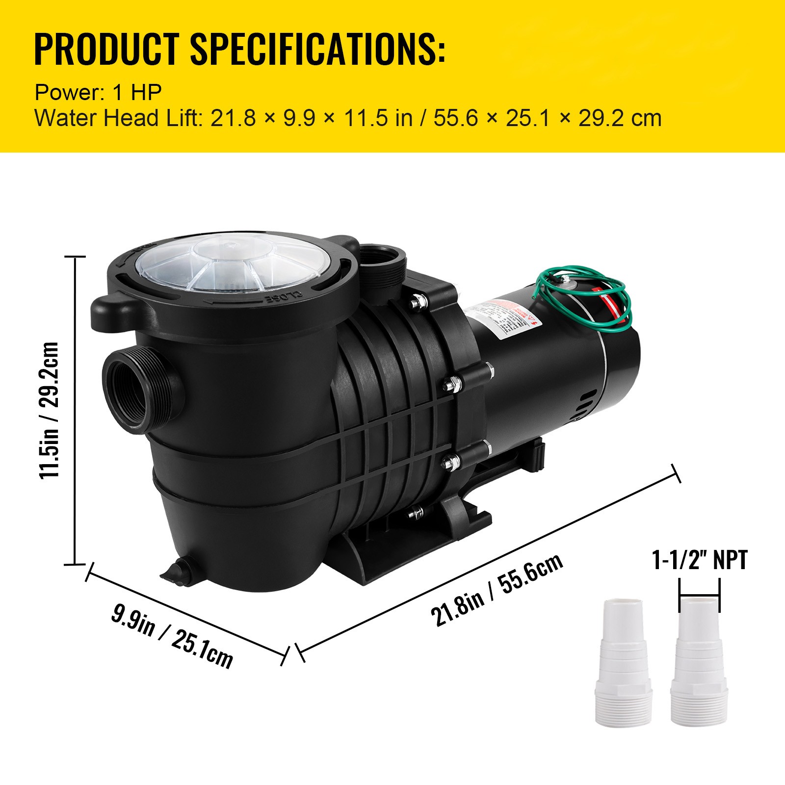 VEVOR Swimming Pool Pump 1HP Pool Pump 110/220V In/Above Ground Strainer 5544GPH