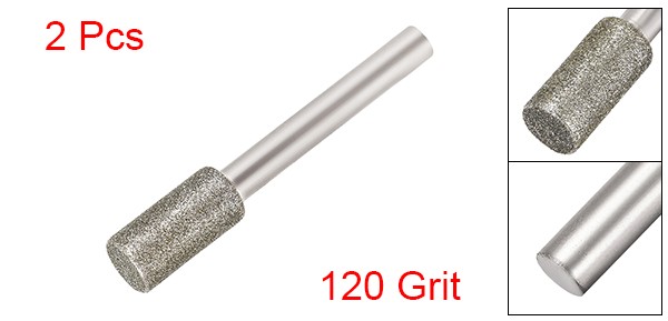 Diamond Burrs for Rotary Set 1/4-Inch Shank 10mm Cylindrical 120 Grit 2 Pcs