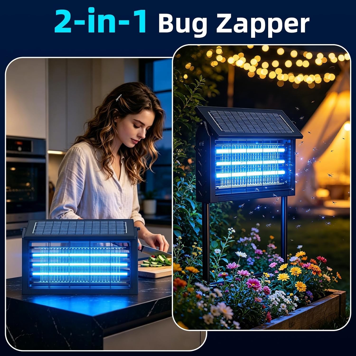 Solar Bug Zapper Outdoor Cordless Fly Trap Insect Zapper 4500V Mosquito Zapper