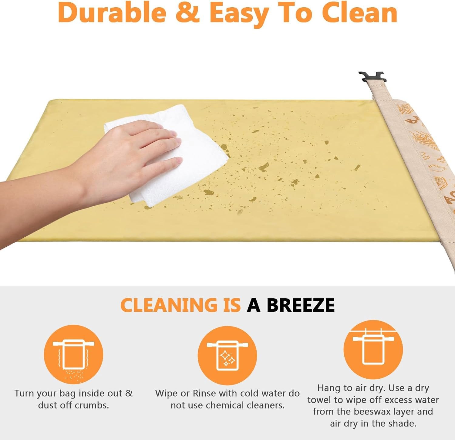 2 Pack Reusable Beeswax Bread Bags for Homemade Breads Sourdough Easy to Clean
