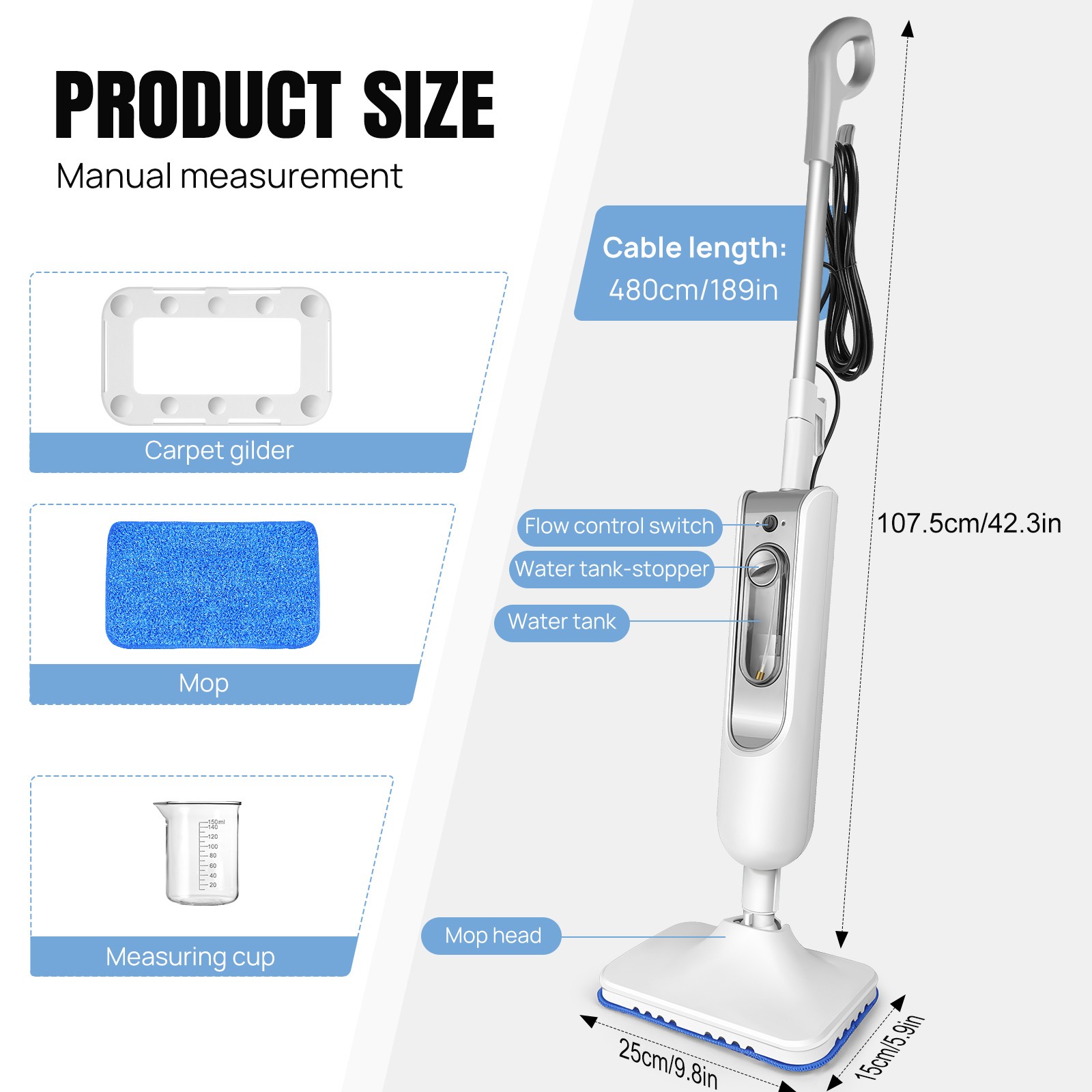 12-in-1 Hot Steam Mop Cleaner Upright & Handheld Hard Floor Carpet Steamer 5000W