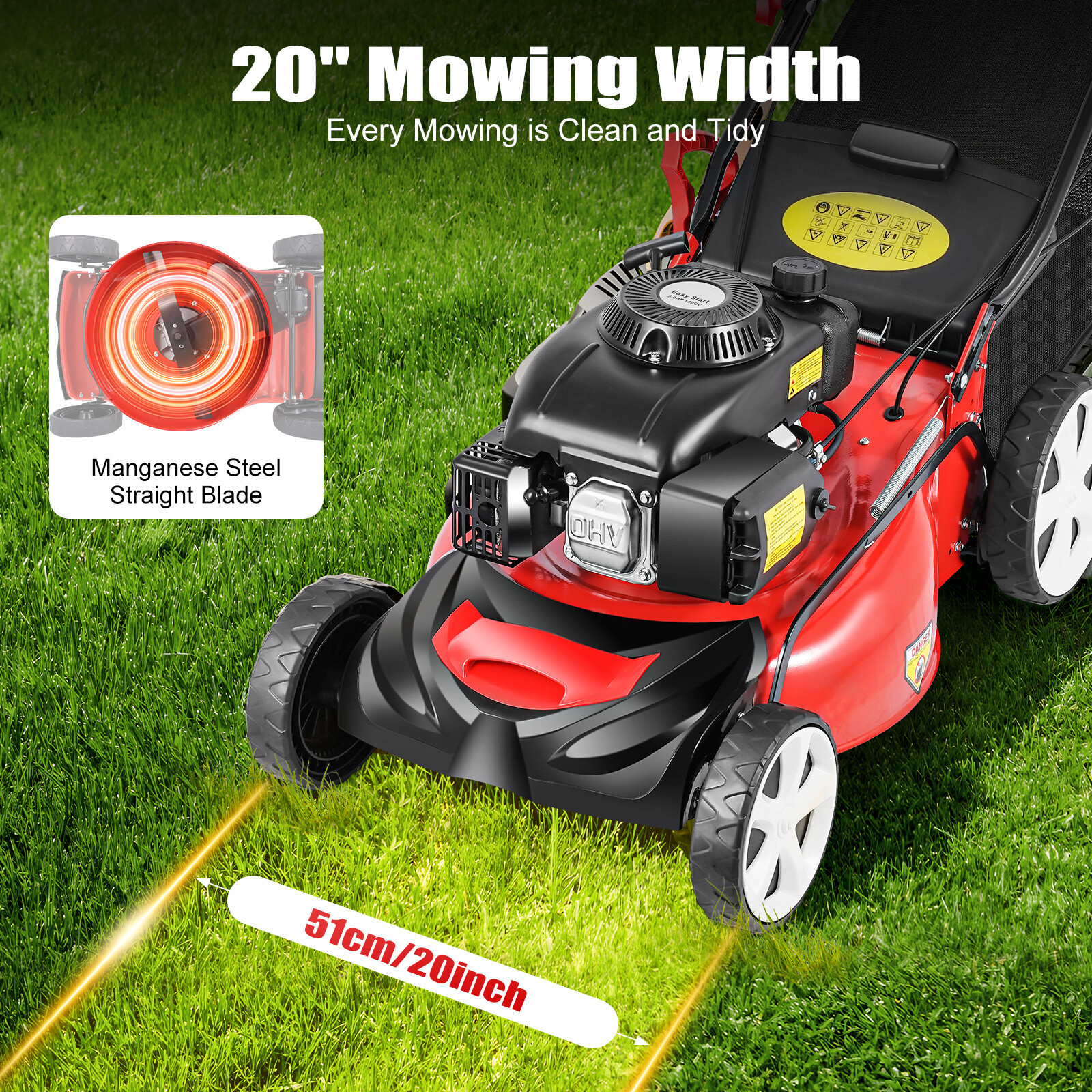 Self-Propelled Gas Powered Lawn Mower with Bagger with 4-Stroke Engine 20” 140CC