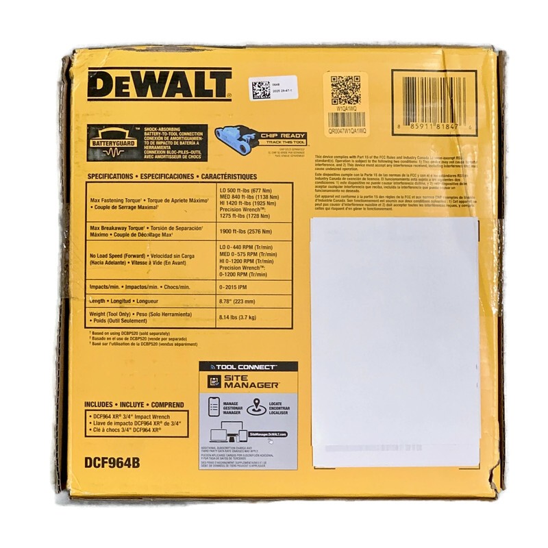 DEWALT DCF964B 20V MAX XR Brushless Cordless 3/4-inch Impact Wrench TOOL ONLY
