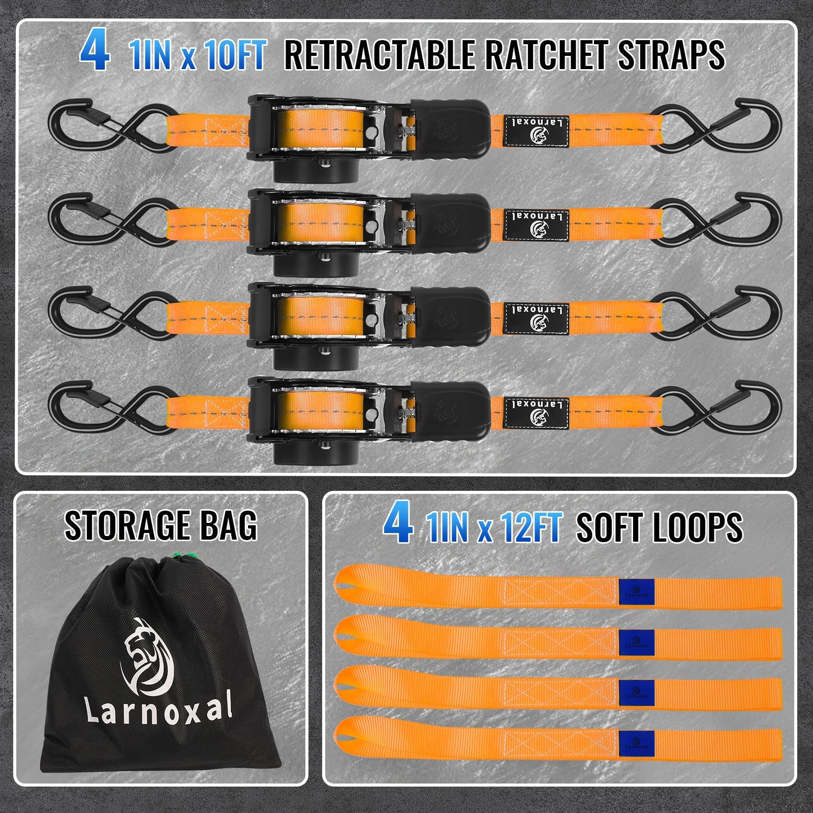 Retractable Ratchet Straps 4 Pack – 1,500 Lbs Break Strength 1 in x 10 Ft Heavy