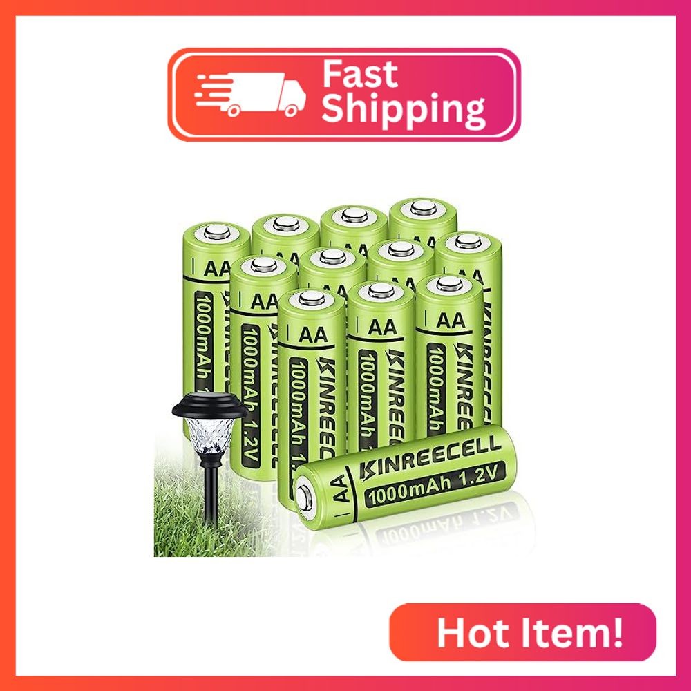 KINREECELL Rechargeable AA Batteries, Ni-MH Double A Solar Batteries High Capaci