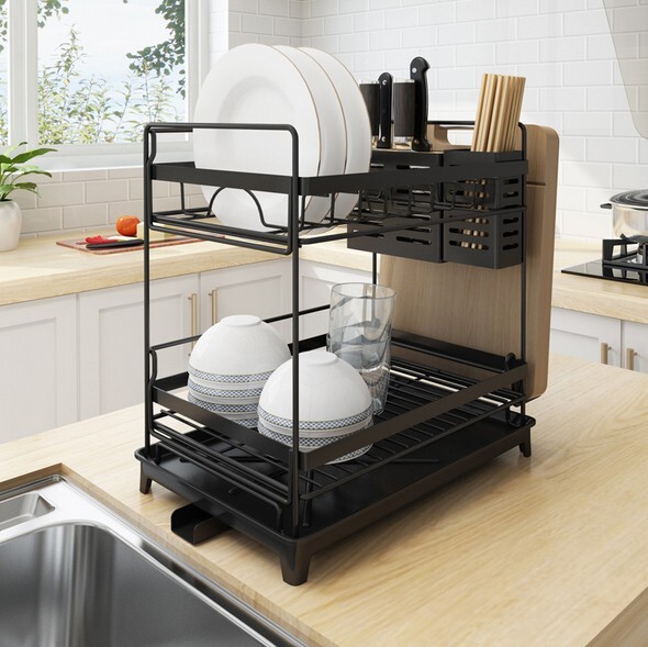 2 Tier Over Sink Dish Drying Rack Stainless Steel Kitchen Dish Drainer Organizer