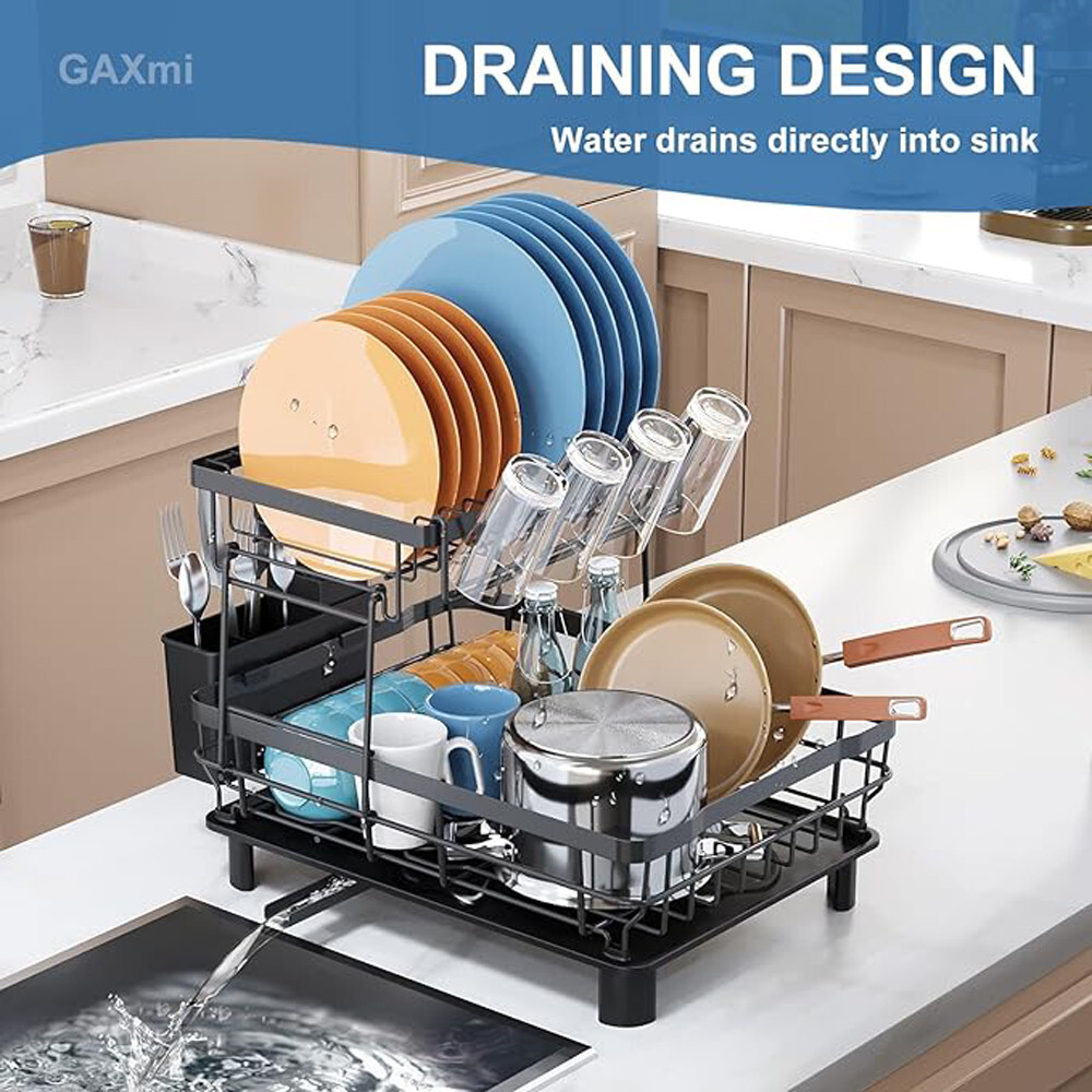 2 Tier Over Sink Dish Drying Rack Stainless Steel Kitchen Dish Drainer organizer