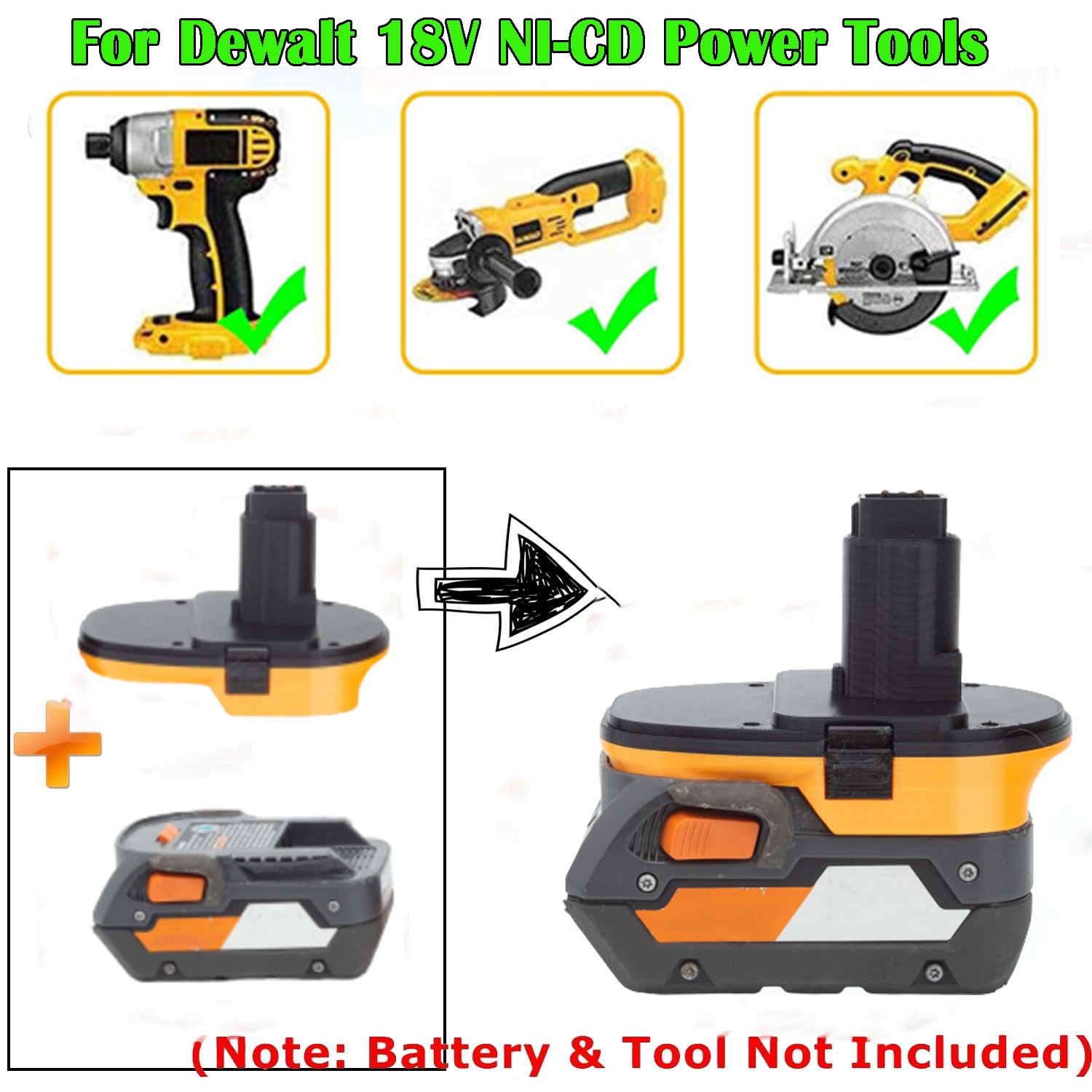 Adapter Convertor For Ridgid 18V Battery to for Dewalt 18V Ni-cd Power Tools New