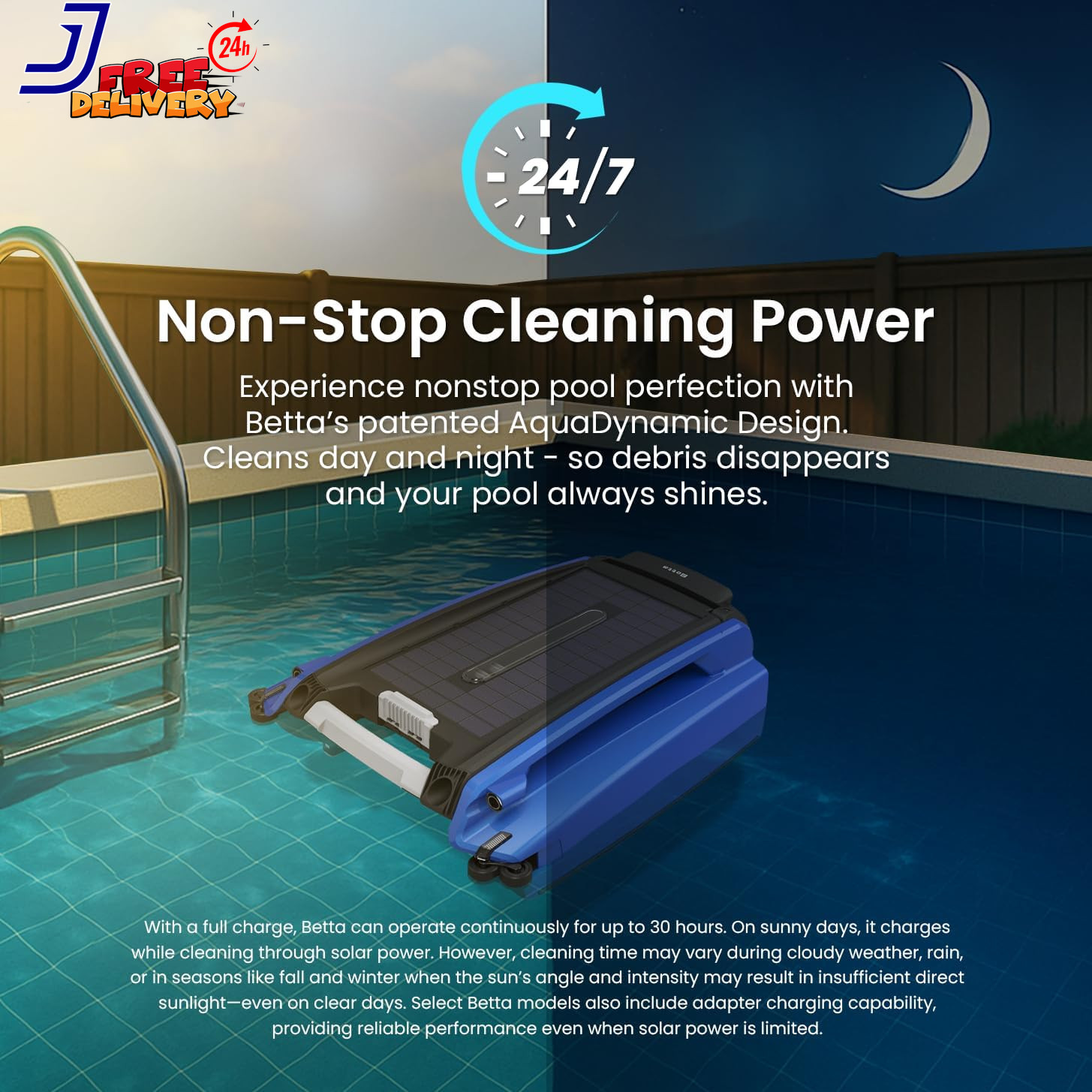 Solar Powered Automatic Robotic Pool Surface Skimmer Cleaner with 24/7 Continuou