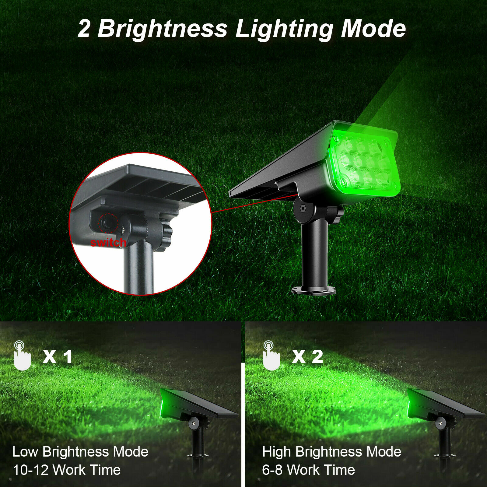 T-SUN LED Solar Spotlights Green Outdoor Yard Pathway Garden Landscape Lamp IP65