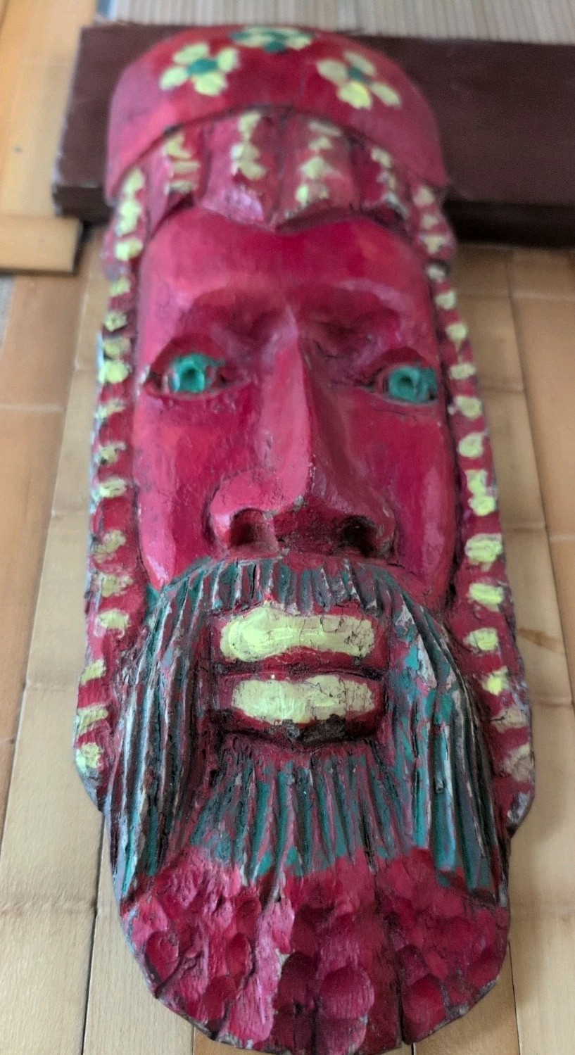 Vintage Red Devil Hand Carved Mask Wall Art 12”