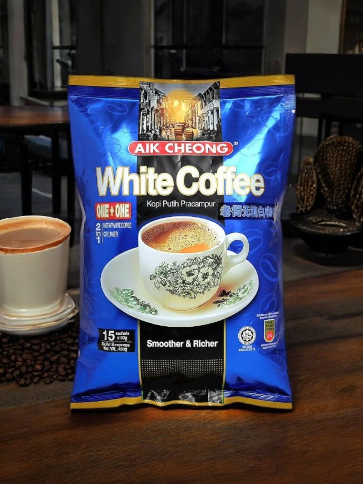 AIK CHEONG White Coffee ONE+ONE | 2-in-1 Instant Blend | Malaysia | 15ct 450g
