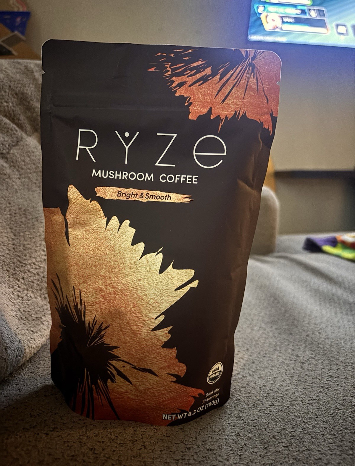 RYZE Bright & Smooth Mushroom Coffee, USDA Organic, 30 Servings, 6.3 oz