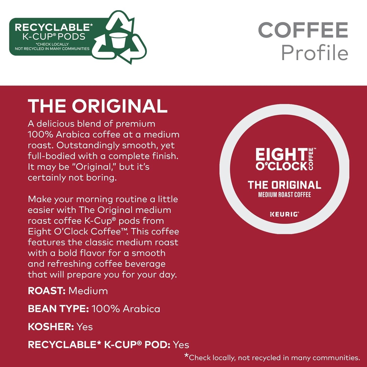 Eight O-Clock Coffee the Original, Single-Serve Keurig K-Cup Pods, Medium Roast.