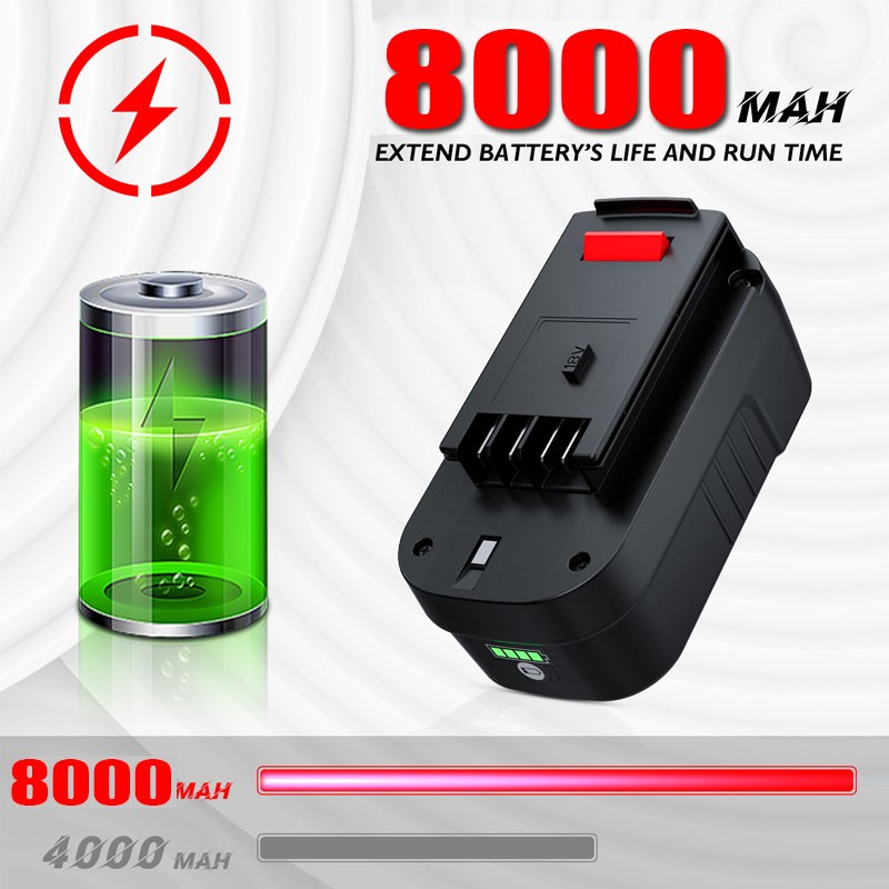1-2Pack 18V 8.0Ah For Black and Decker 18 Volt Li-ion Battery HPB18 HPB18-OPE