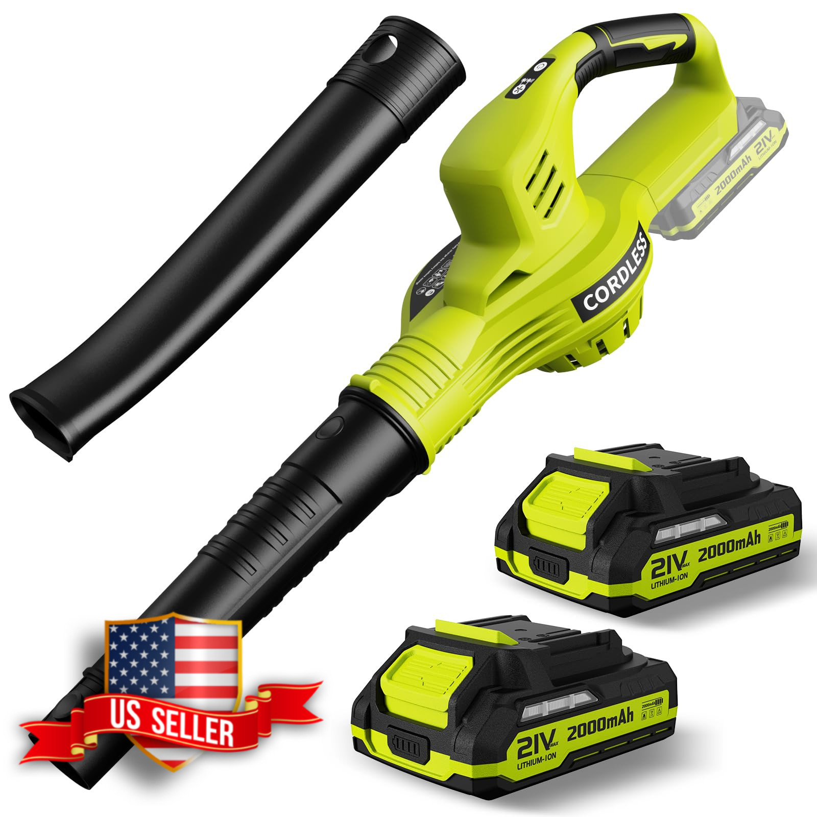 Cordless Leaf Blower 21V with 2 Batteries and Charger, 2 Speed Modes