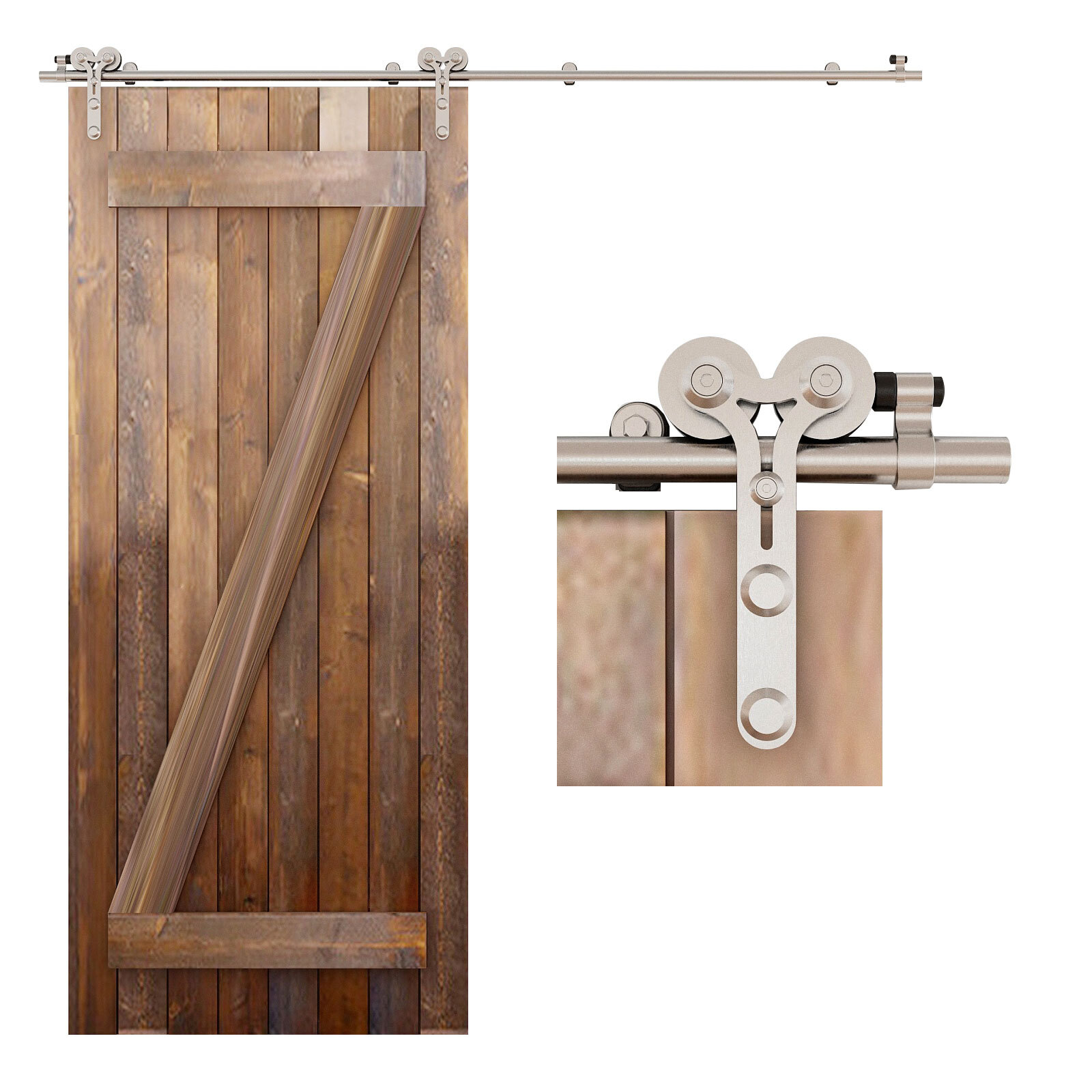CCJH 4FT-16FT Stainless Steel Sliding Barn Door Hardware Kit Track for Wood Door