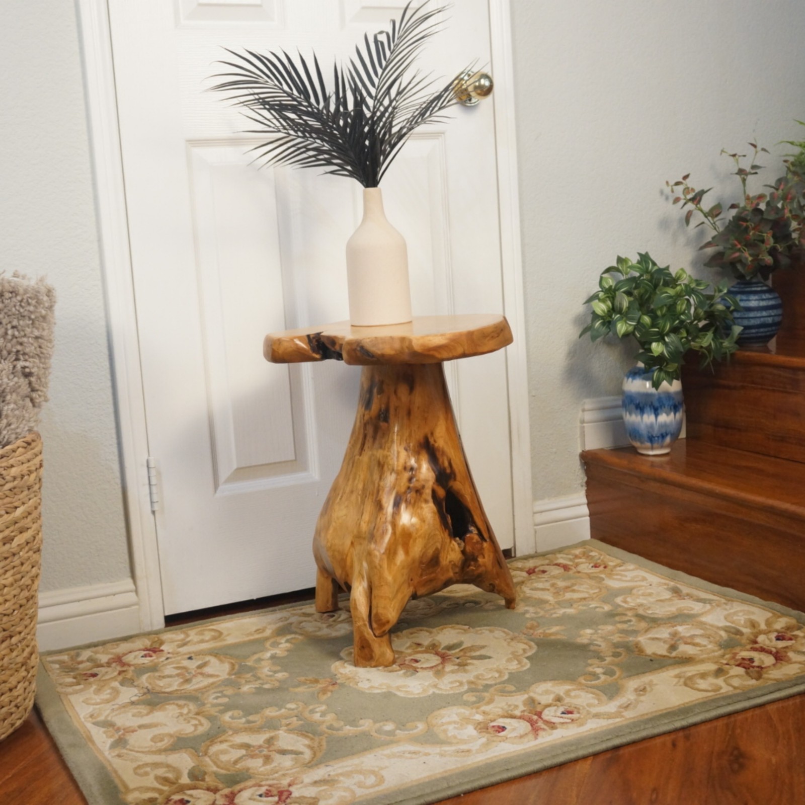 Rustic Cedar Roots Flower Stand Stool, Tree Stump Stool Side Table 19.5″ H