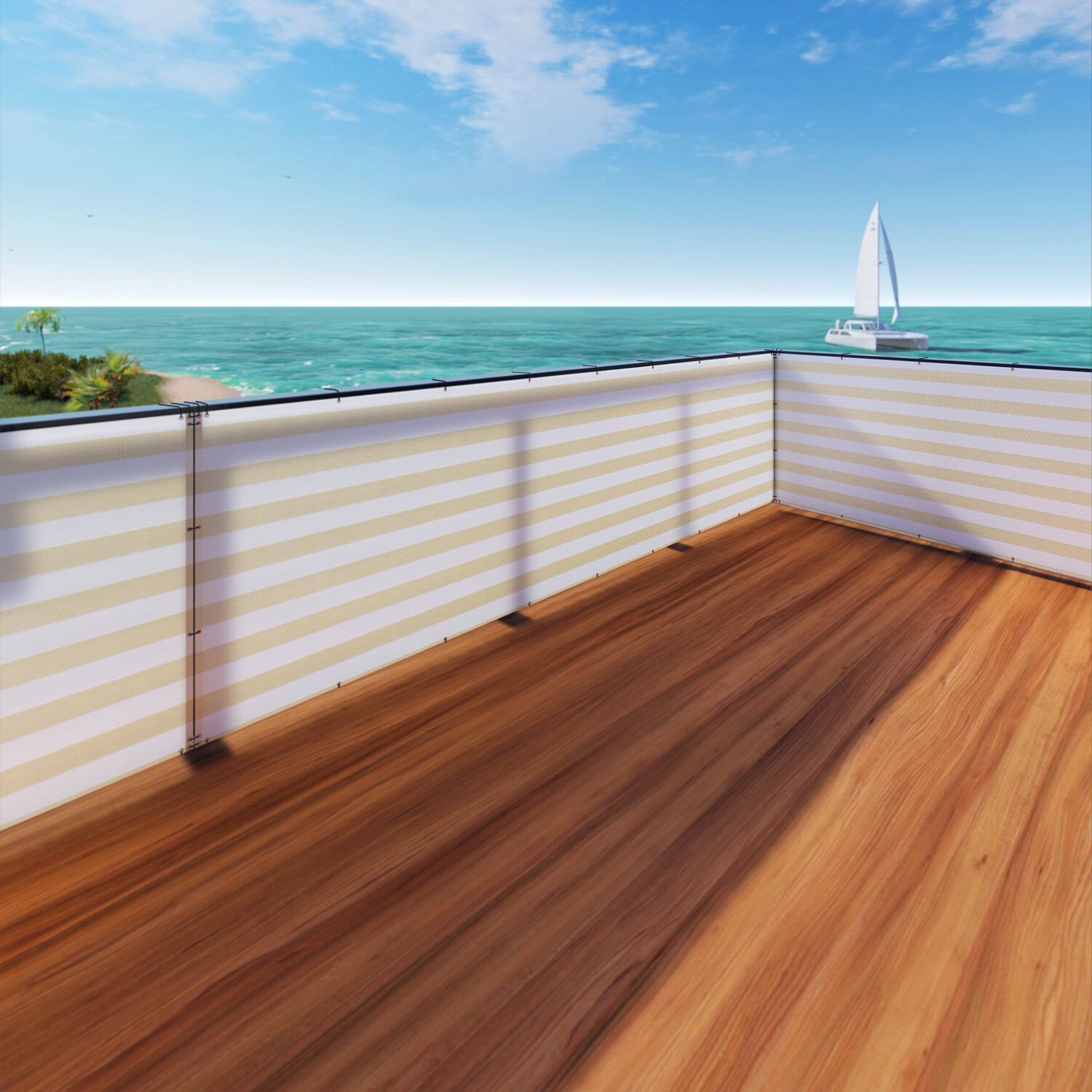 Beige White stripes Privacy Screen Fence Patio Deck Balcony Porch w/Grommets
