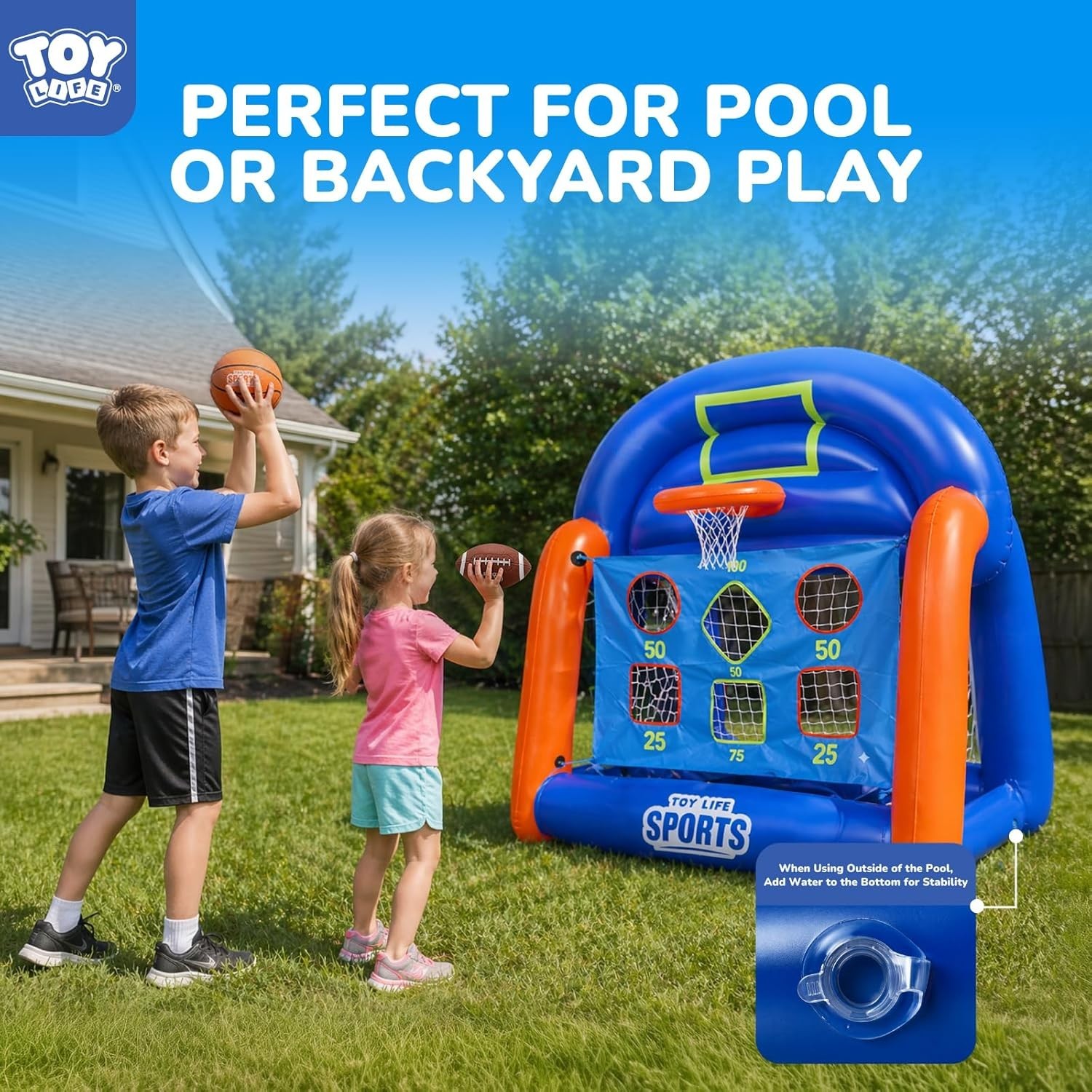 Inflatable Multi-Sport Pool Games for Kids Teens Adults with Basketball Football
