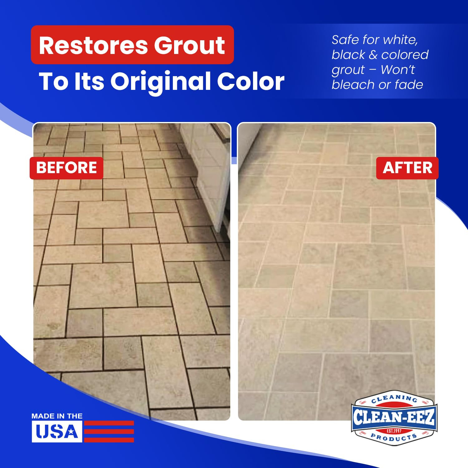 Clean-Eez Grout-Eez Tile Cleaner with Stand-Up Brush Head – 32 Oz Heavy-Duty Sta