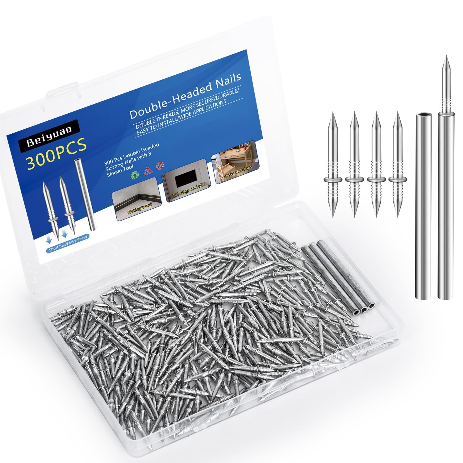 300 Count Double Headed Skirting Nails Dual Direction Nails for Wooden Baseb…