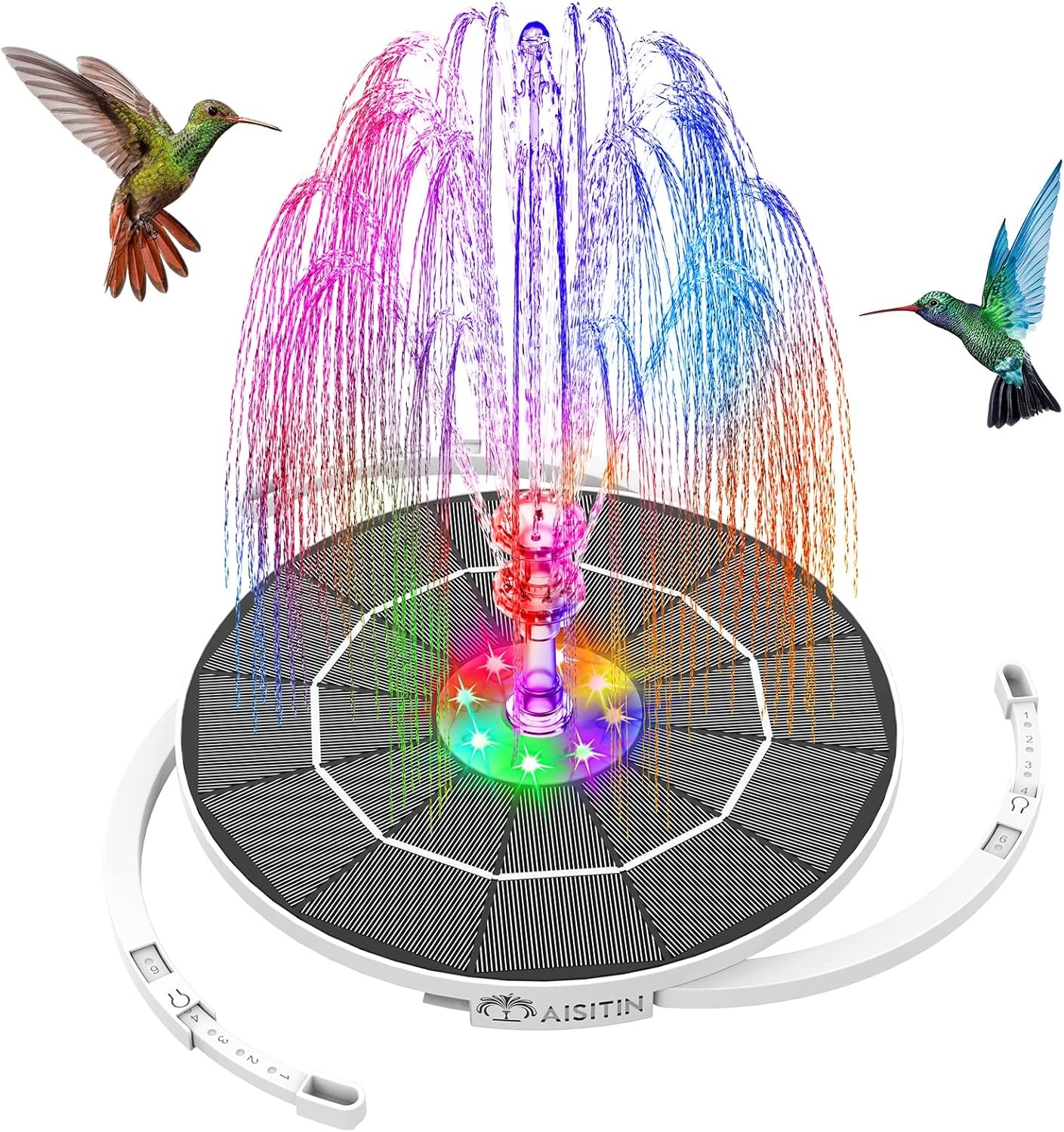 3.5W LED Solar Fountain Pump,with 6 Nozzles,1500mAh Battery Backup for Bird Bath