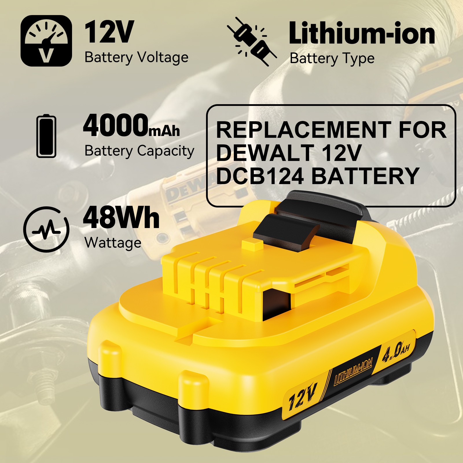 2Pack 12v 4.0Ah 12 Volt Max Lithium Battery For Dewalt DCB127-2 DCB120 DCB121 US