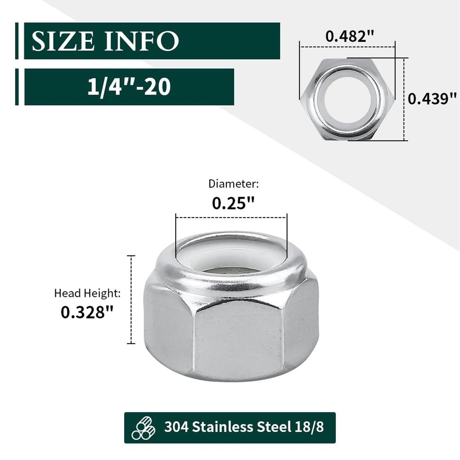 1/4″-20 Nylon Insert Hex Lock Nuts, Allen Hex Drive, 304 Stainless Steel 18-8…